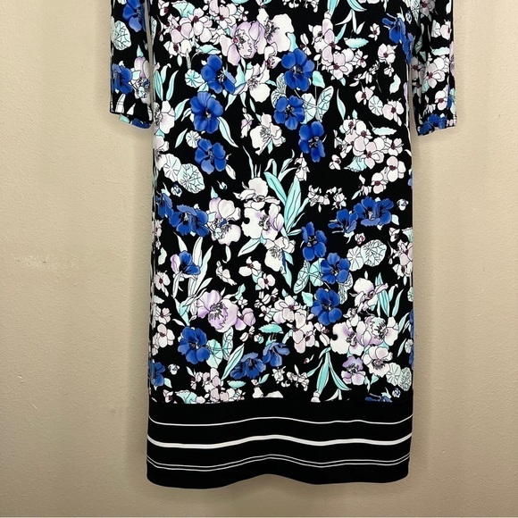 Medium Liz Claiborne Blue Floral Stretch Midi Lined Event Party Cocktail - Picture 8 of 11
